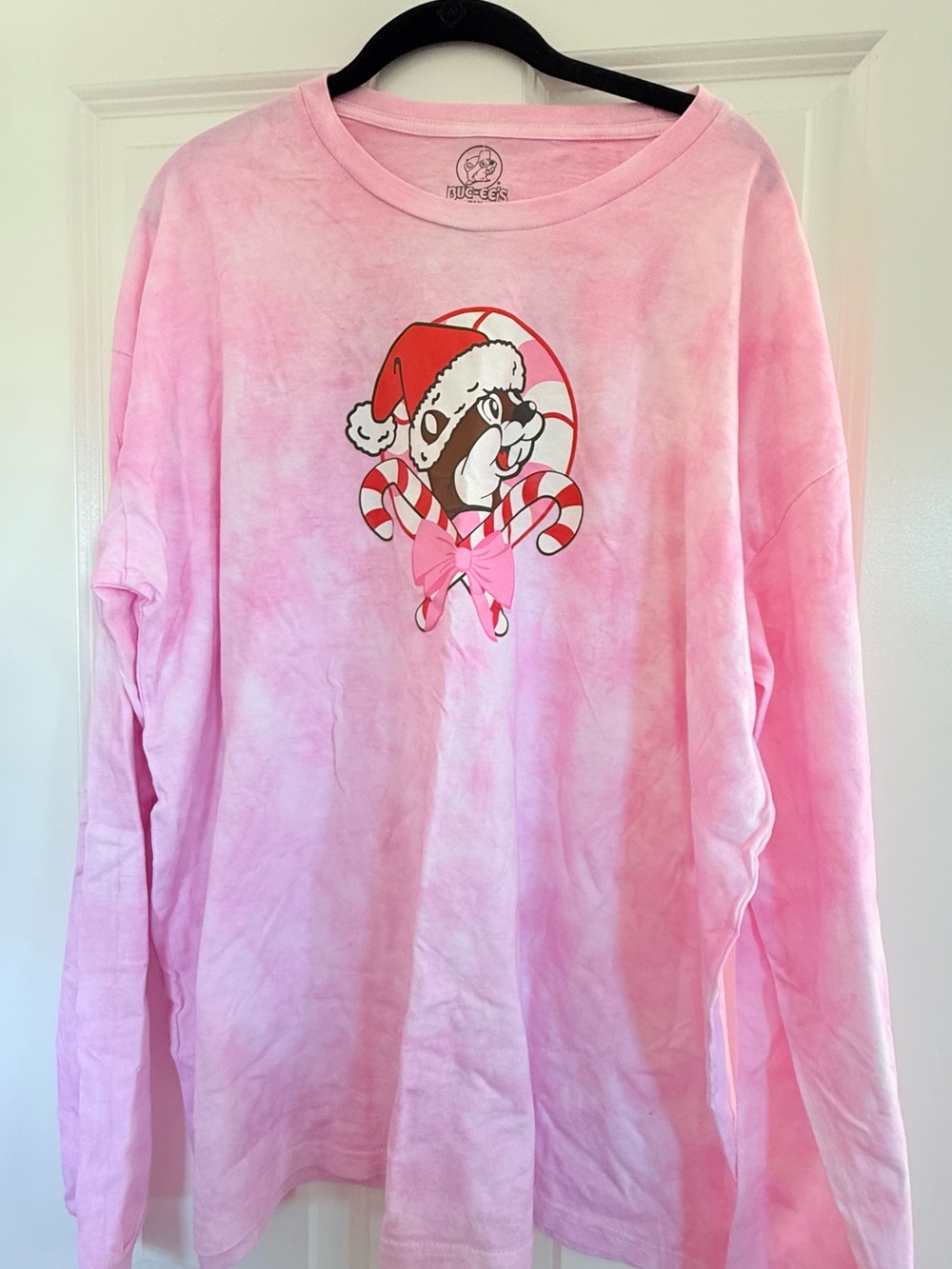 Women's Pink Tie-Dye Holiday Graphic Long Sleeve Top